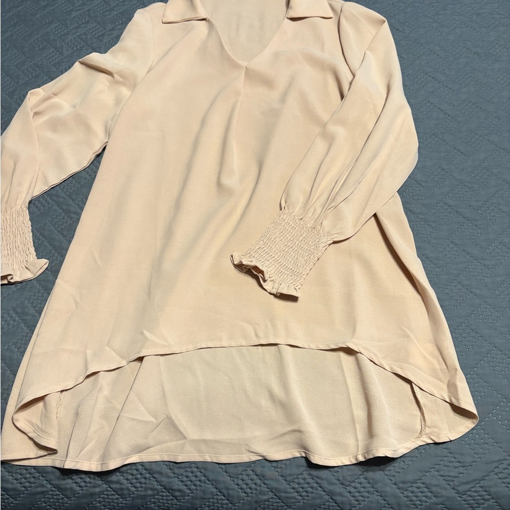 SHEIN Cream Asymmetrical Long Sleeve Blouse